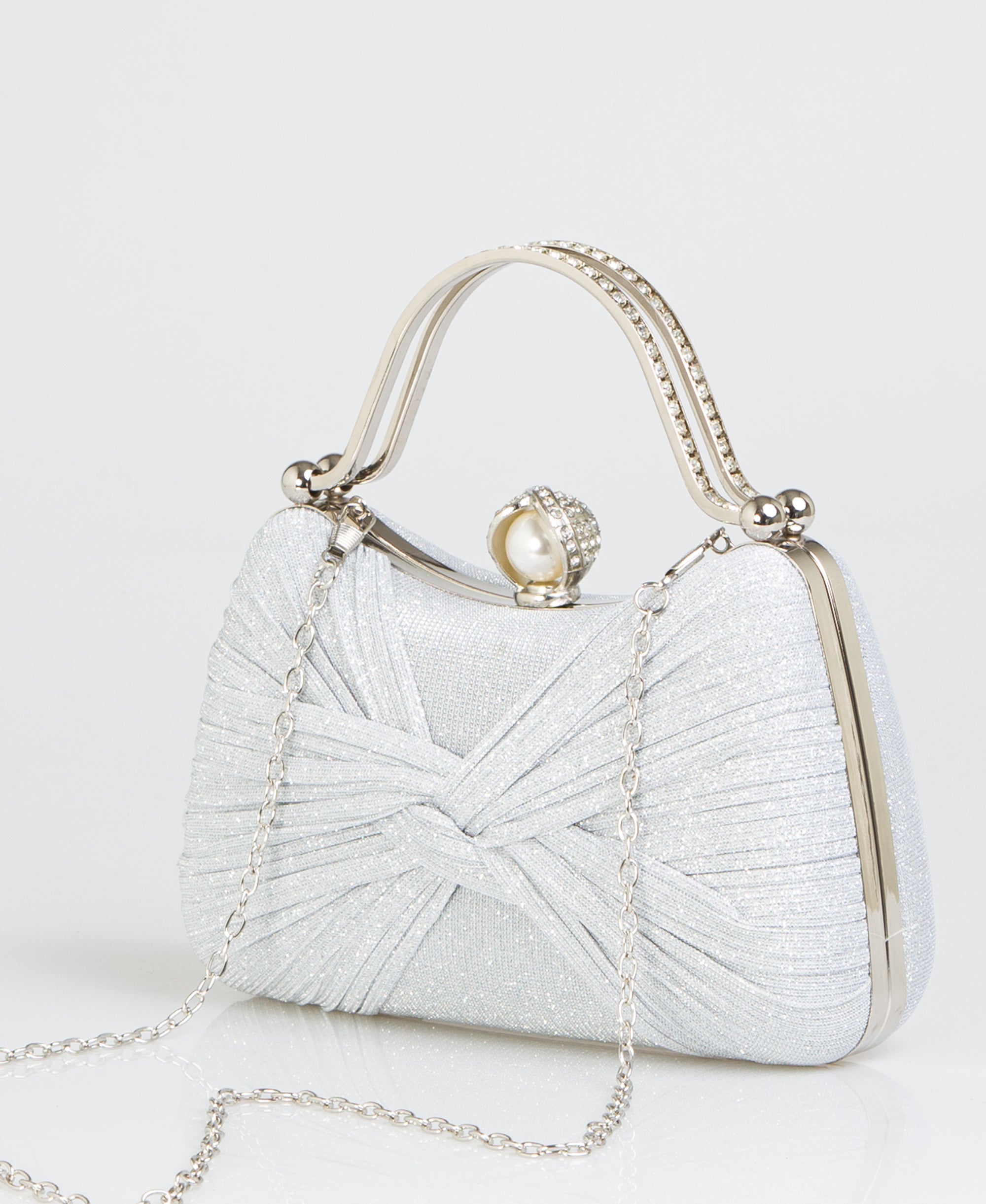 KRISP Pearl Lock Firm Grab Handle Glitter Clutch Bag
