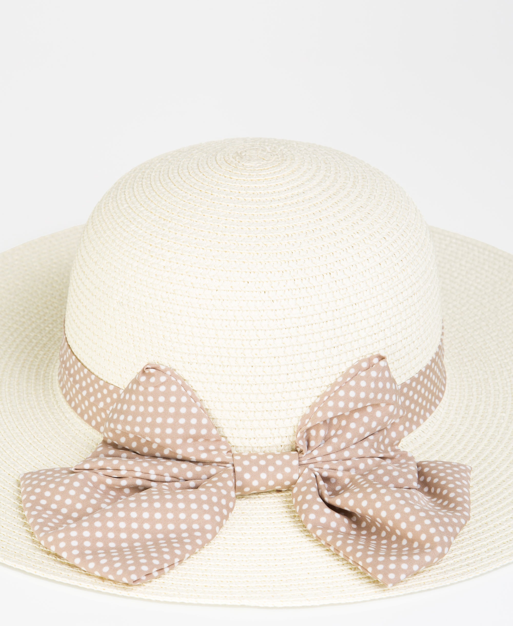 KRISP Spotted Ribbon Straw Sun Hat