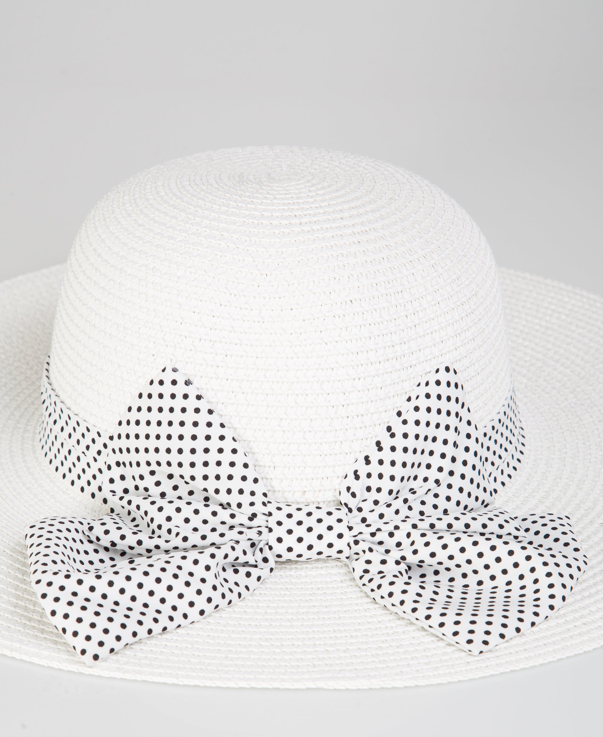 KRISP Spotted Ribbon Straw Sun Hat