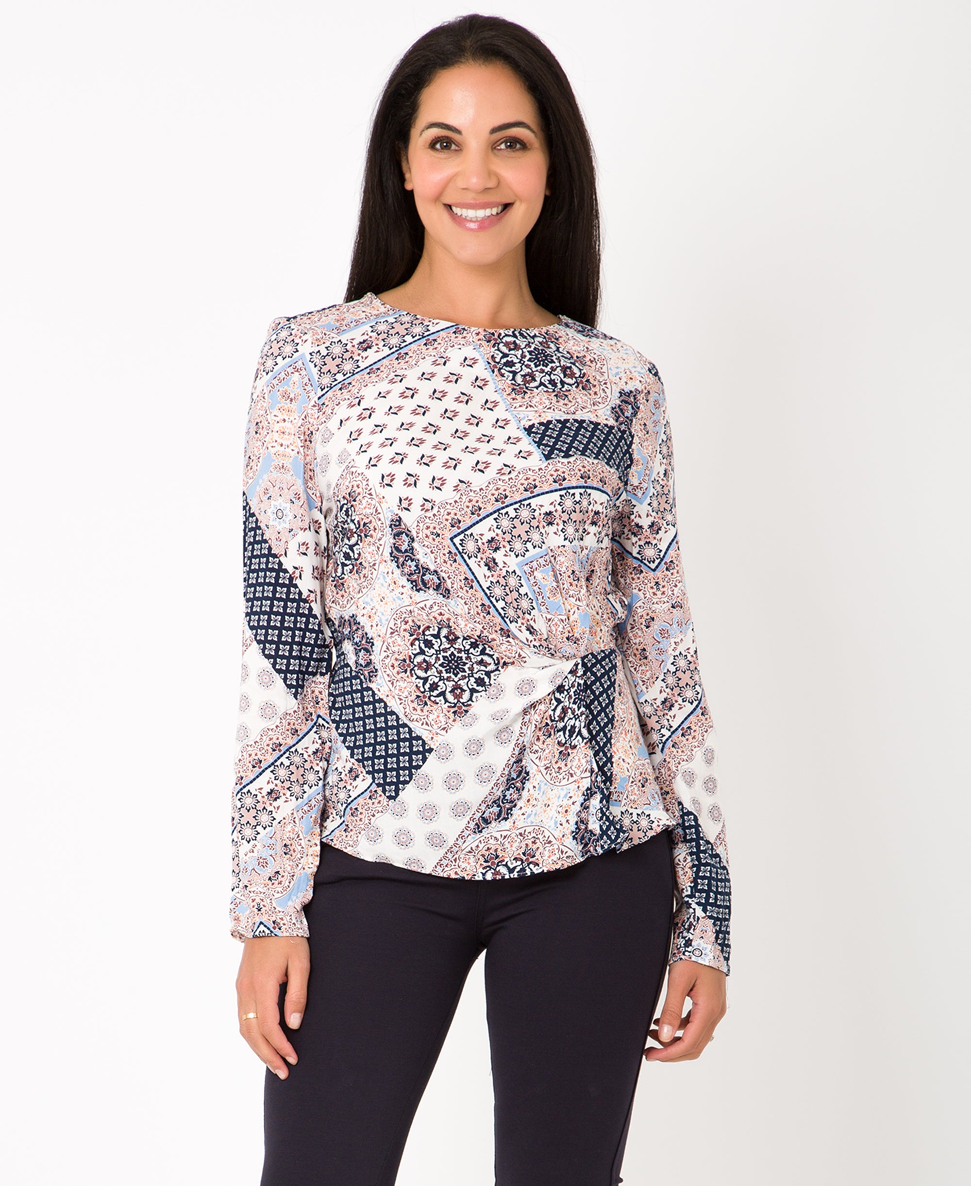 KRISP Women Printed Side Gathered Top (11141)