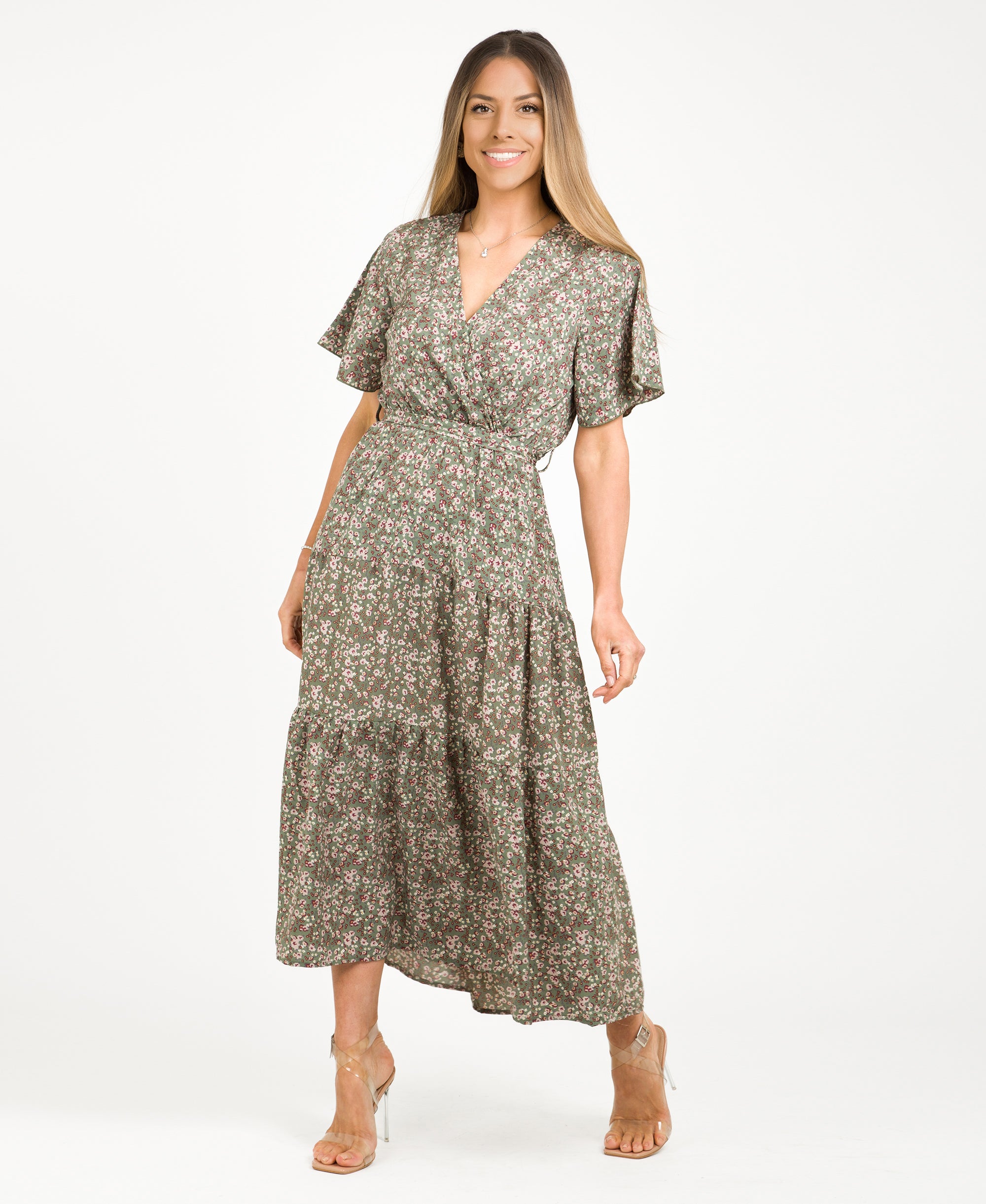 KRISP Tiered Ditsy Wrap Front Summer Maxi Dress (10995)