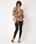 KRISP Tie Front Leaf Print Oversize Top (110270