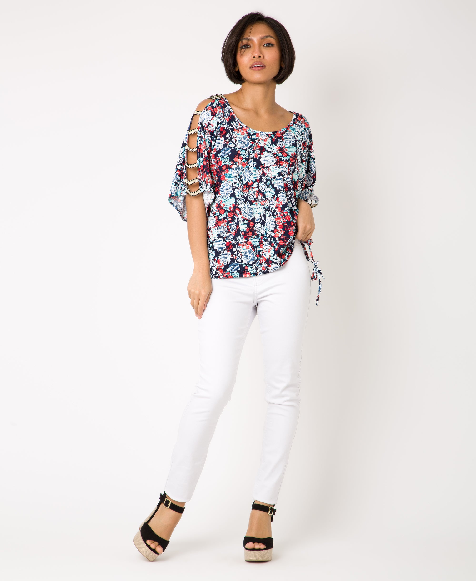 KRISP Split Sleeve Flower Printed Top (11031)