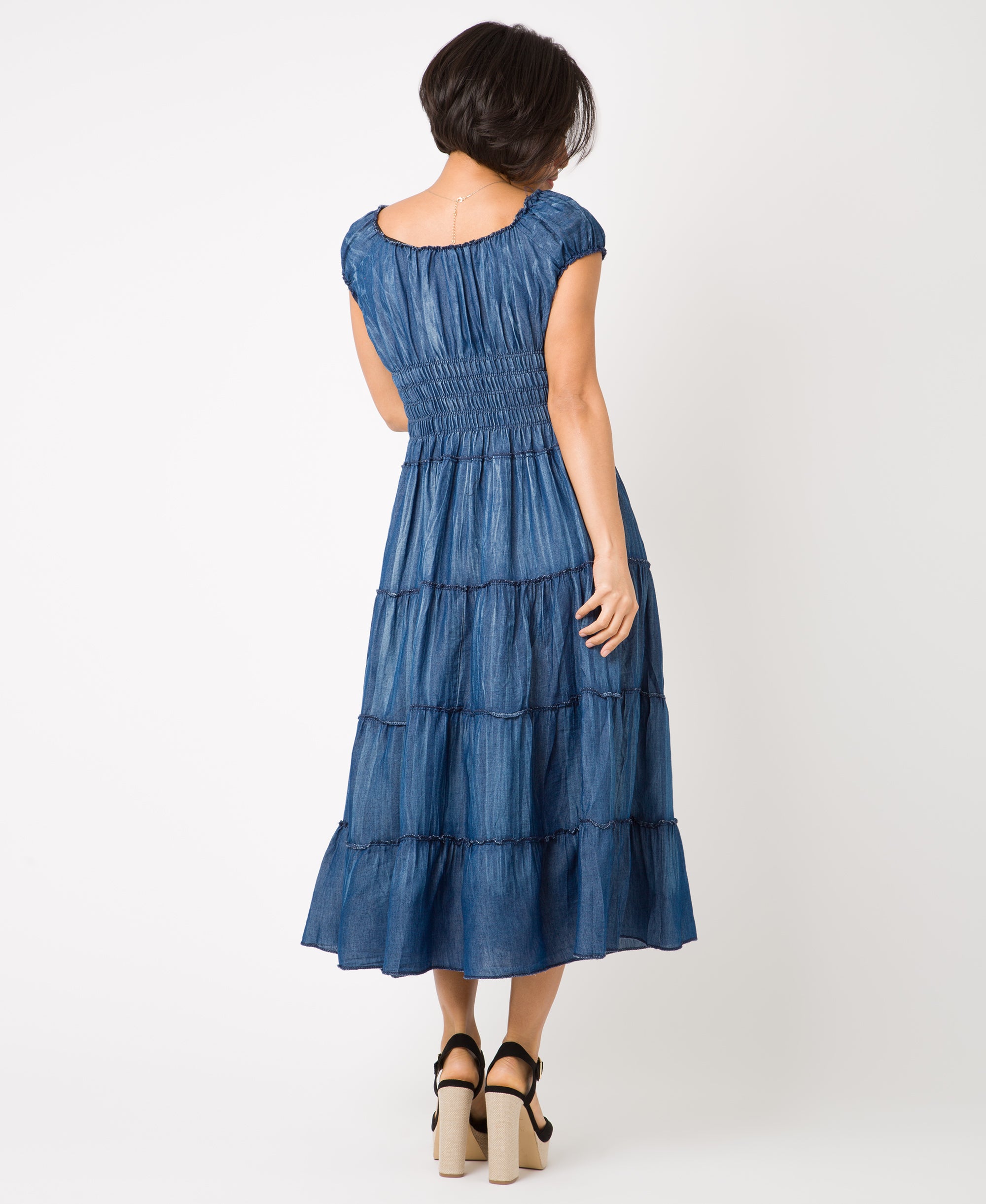 KRISP ON/OFF Shoulder Plain Denim Maxi Dress (11043)