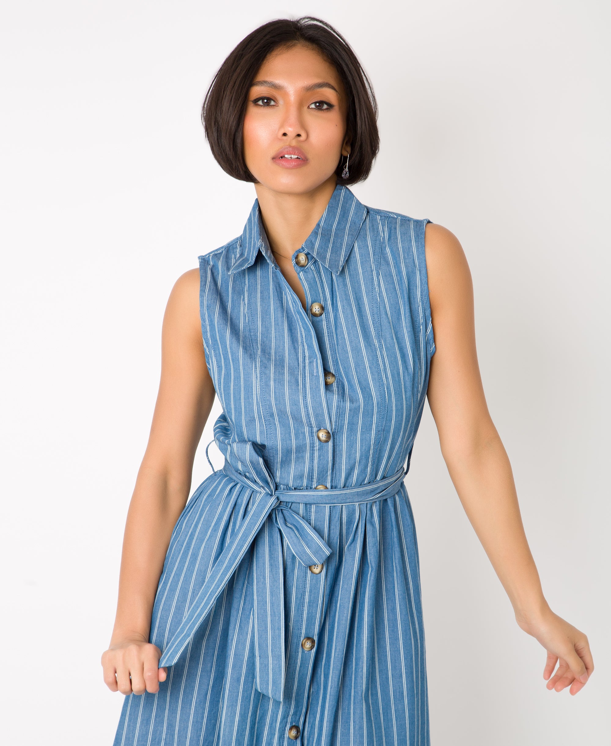 KRISP Double Pinstripe Button Down Maxi Dress (11046)