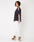 KRISP Split Sleeve Pleated Top with Necklace (11073)