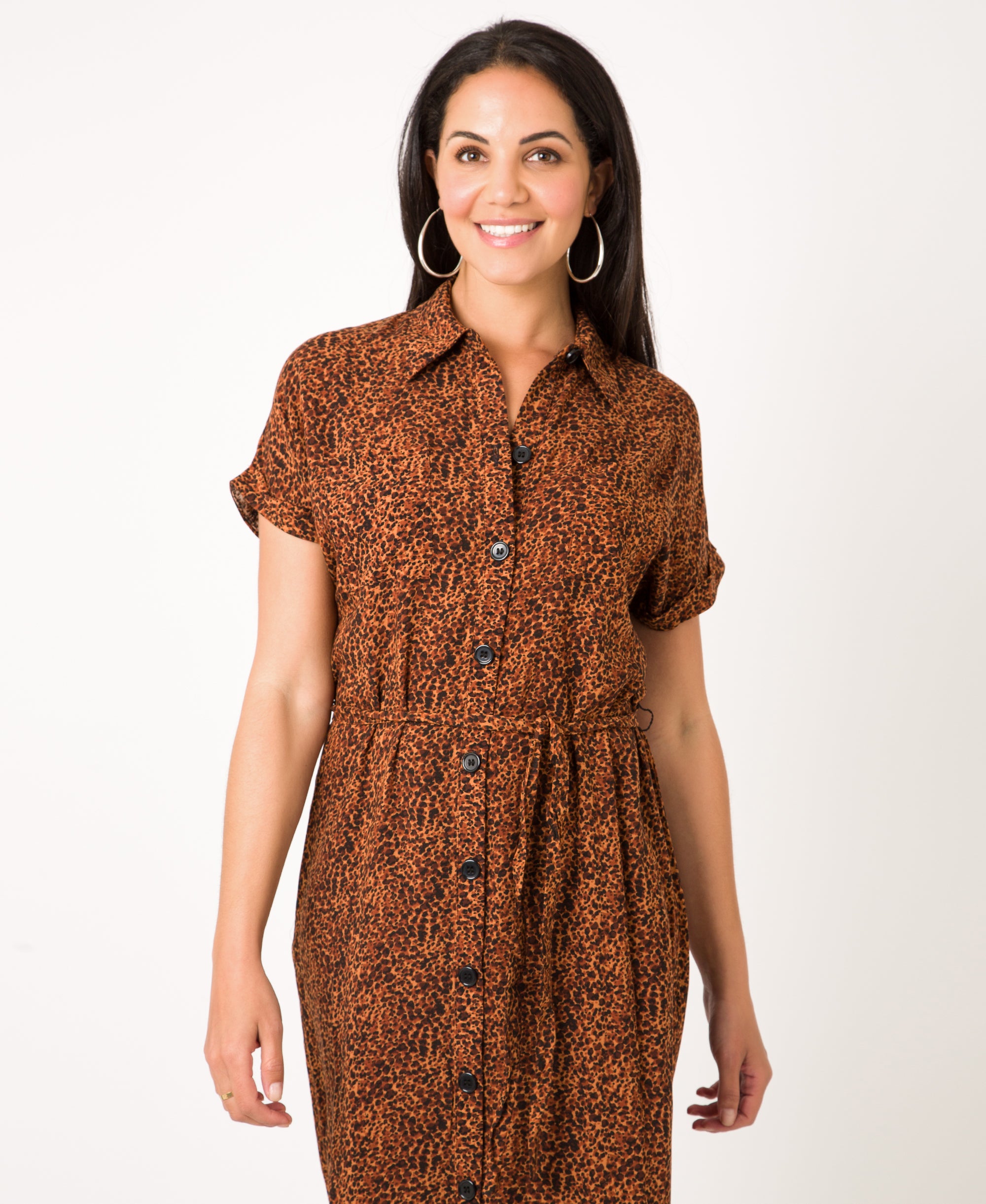KRISP Women Leopard Print Short Sleeve Shirt Dress (11134)